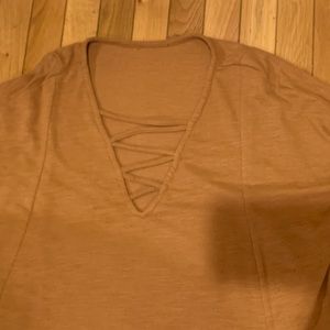 Mustard 3X Forever Lily cage neck long sleeve top